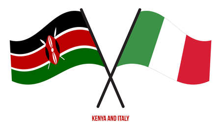 Kenya and Italy Flags Crossed And Waving Flat Style. Official Proportion. Correct Colors.のイラスト素材