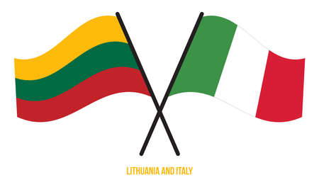 Lithuania and Italy Flags Crossed And Waving Flat Style. Official Proportion. Correct Colors.のイラスト素材