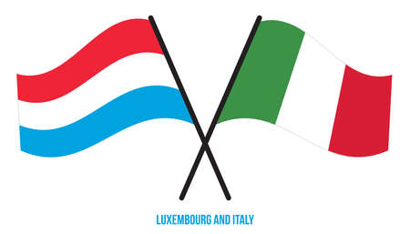 Luxembourg and Italy Flags Crossed And Waving Flat Style. Official Proportion. Correct Colors.のイラスト素材