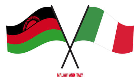 Malawi and Italy Flags Crossed And Waving Flat Style. Official Proportion. Correct Colors.のイラスト素材