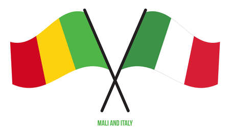 Mali and Italy Flags Crossed And Waving Flat Style. Official Proportion. Correct Colors.のイラスト素材