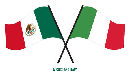Mexico and Italy Flags Crossed And Waving Flat Style. Official Proportion. Correct Colors.のイラスト素材