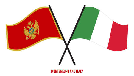 Montenegro and Italy Flags Crossed And Waving Flat Style. Official Proportion. Correct Colors.のイラスト素材