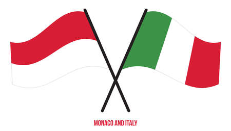 Monaco and Italy Flags Crossed And Waving Flat Style. Official Proportion. Correct Colors.のイラスト素材