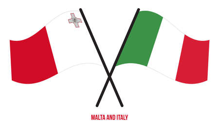 Malta and Italy Flags Crossed And Waving Flat Style. Official Proportion. Correct Colors.のイラスト素材