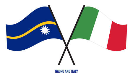 Nauru and Italy Flags Crossed And Waving Flat Style. Official Proportion. Correct Colors.のイラスト素材