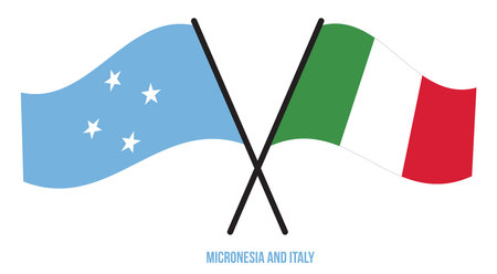Micronesia and Italy Flags Crossed And Waving Flat Style. Official Proportion. Correct Colors.のイラスト素材