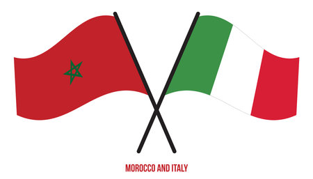 Morocco and Italy Flags Crossed And Waving Flat Style. Official Proportion. Correct Colors.のイラスト素材