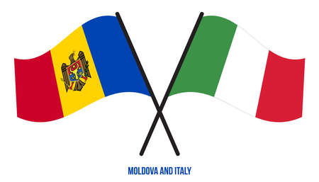 Moldova and Italy Flags Crossed And Waving Flat Style. Official Proportion. Correct Colors.のイラスト素材