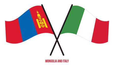 Mongolia and Italy Flags Crossed And Waving Flat Style. Official Proportion. Correct Colors.のイラスト素材