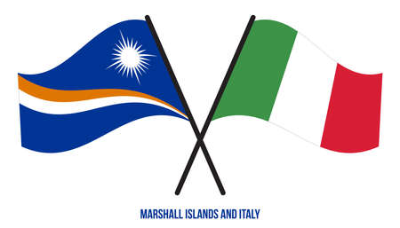 Marshall Islands and Italy Flags Crossed & Waving Flat Style. Official Proportion. Correct Colors.のイラスト素材