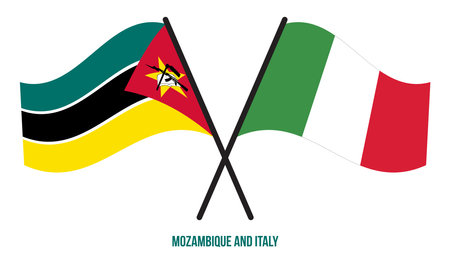 Mozambique and Italy Flags Crossed And Waving Flat Style. Official Proportion. Correct Colors.のイラスト素材