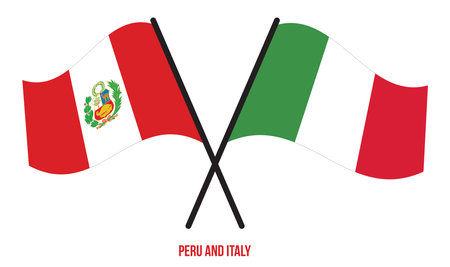 Peru and Italy Flags Crossed And Waving Flat Style. Official Proportion. Correct Colors.のイラスト素材