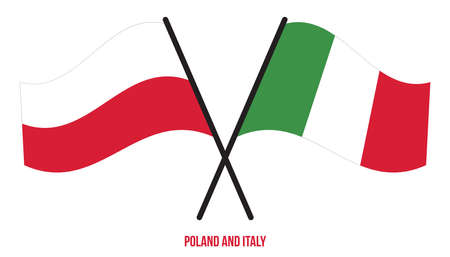 Poland and Italy Flags Crossed And Waving Flat Style. Official Proportion. Correct Colors.のイラスト素材