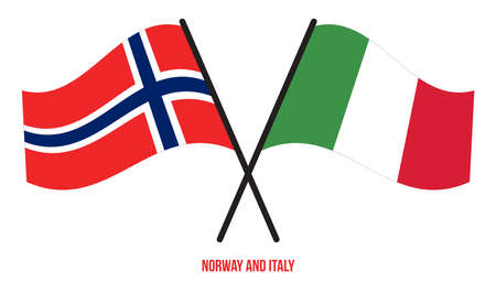 Norway and Italy Flags Crossed And Waving Flat Style. Official Proportion. Correct Colors.のイラスト素材