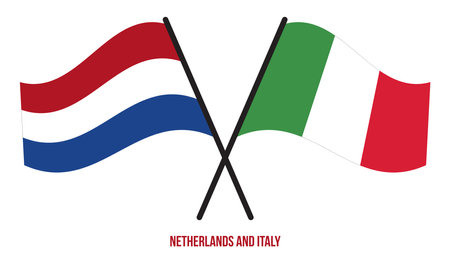 Netherlands and Italy Flags Crossed And Waving Flat Style. Official Proportion. Correct Colors.のイラスト素材
