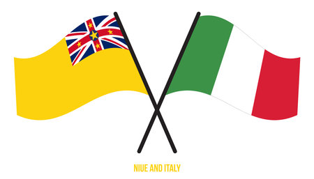Niue and Italy Flags Crossed And Waving Flat Style. Official Proportion. Correct Colors.のイラスト素材