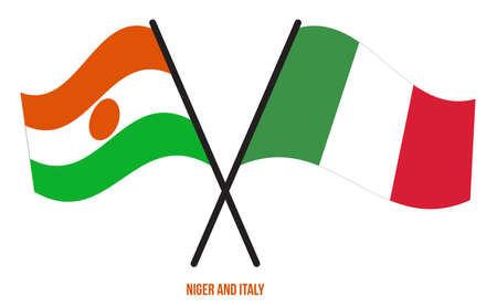 Niger and Italy Flags Crossed And Waving Flat Style. Official Proportion. Correct Colors.のイラスト素材