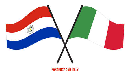 Paraguay and Italy Flags Crossed And Waving Flat Style. Official Proportion. Correct Colors.のイラスト素材