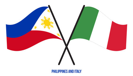 Philippines and Italy Flags Crossed And Waving Flat Style. Official Proportion. Correct Colors.のイラスト素材