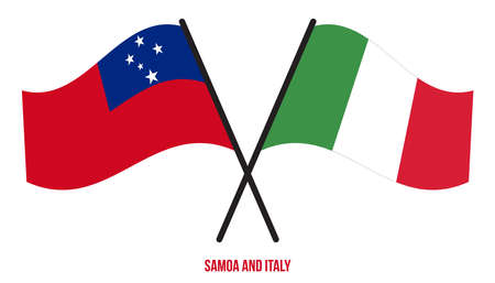 Samoa and Italy Flags Crossed And Waving Flat Style. Official Proportion. Correct Colors.のイラスト素材