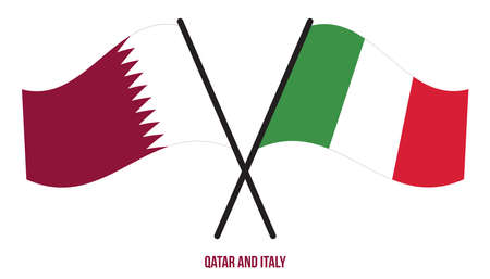 Qatar and Italy Flags Crossed And Waving Flat Style. Official Proportion. Correct Colors.のイラスト素材