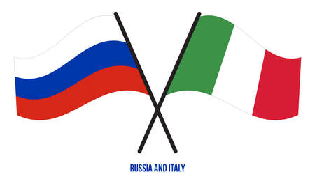 Russia and Italy Flags Crossed And Waving Flat Style. Official Proportion. Correct Colors.のイラスト素材