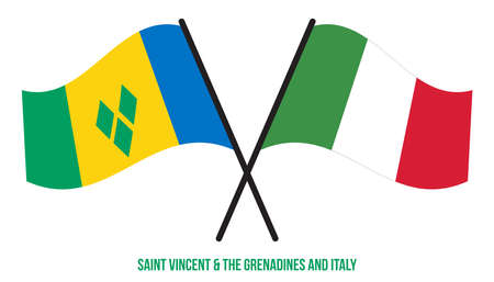 Saint Vincent & the Grenadines and Italy Flags Crossed And Waving Flat Style. Official Proportion.のイラスト素材