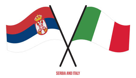 Serbia and Italy Flags Crossed And Waving Flat Style. Official Proportion. Correct Colors.のイラスト素材