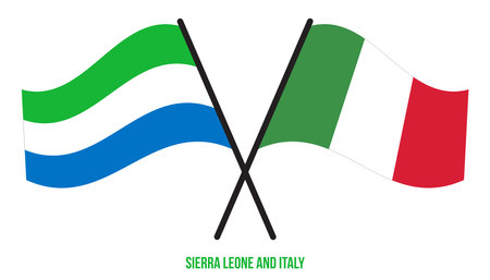 Sierra Leone and Italy Flags Crossed And Waving Flat Style. Official Proportion. Correct Colors.のイラスト素材