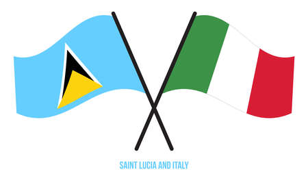 Saint Lucia and Italy Flags Crossed And Waving Flat Style. Official Proportion. Correct Colors.のイラスト素材