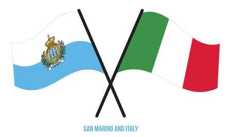 San Marino and Italy Flags Crossed And Waving Flat Style. Official Proportion. Correct Colors.のイラスト素材