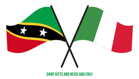 Saint Kitts & Nevis and Italy Flags Crossed And Waving Flat Style. Official Proportion.のイラスト素材