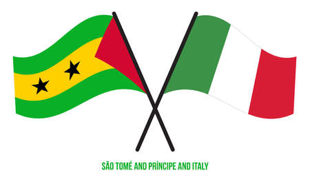 Sao Tome and Italy Flags Crossed And Waving Flat Style. Official Proportion. Correct Colors.のイラスト素材