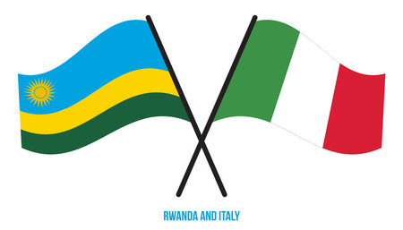 Rwanda and Italy Flags Crossed And Waving Flat Style. Official Proportion. Correct Colors.のイラスト素材