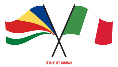 Seychelles and Italy Flags Crossed And Waving Flat Style. Official Proportion. Correct Colors.のイラスト素材