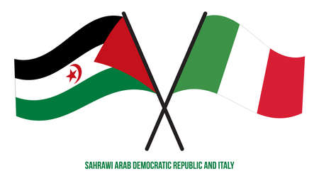 Sahrawi and Italy Flags Crossed And Waving Flat Style. Official Proportion. Correct Colors.のイラスト素材