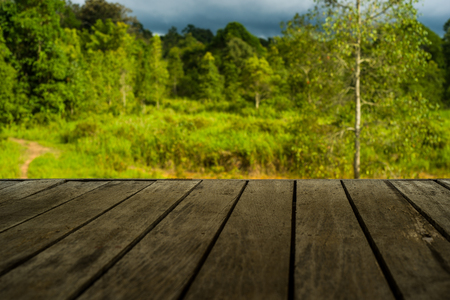 perspective wooden with mountain backgroundの写真素材