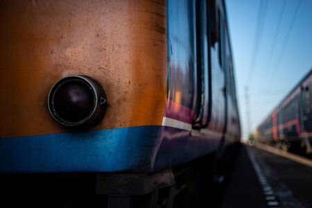 Thailand train on the rail in the morning light, train stationの写真素材