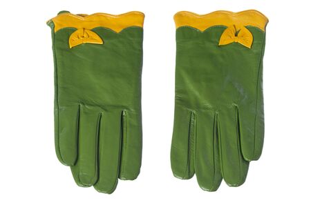 Isolated green leather glovesの写真素材
