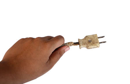 old electric plug  on white backgroundの写真素材