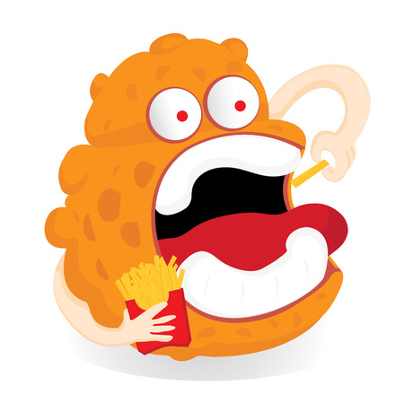 germ monster Cartoon eating french fries.のイラスト素材