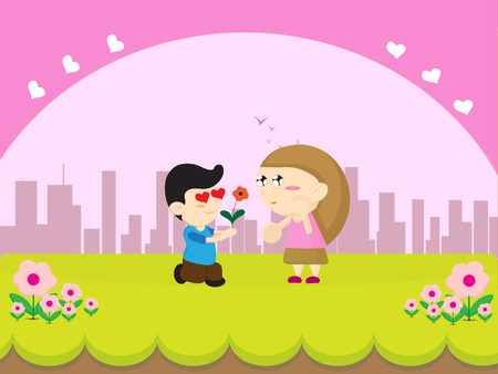 boy present flowerのイラスト素材