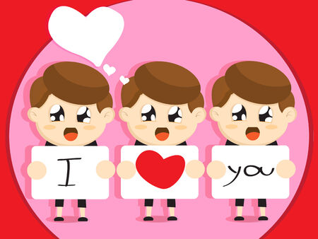 boys cartoon i love you for valentines dayのイラスト素材