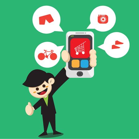 Shopping by phone cartoonのイラスト素材
