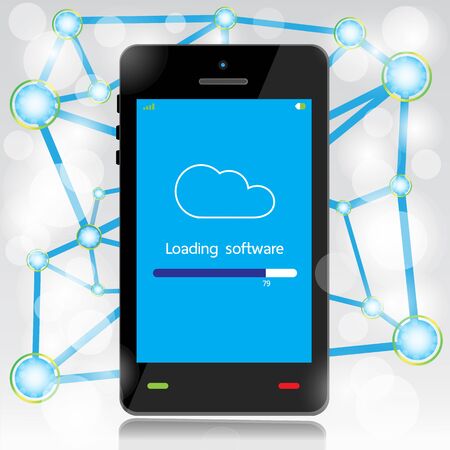 cloud computing loading on mobileのイラスト素材