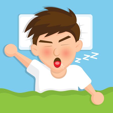 cartoon sleep on the bedのイラスト素材