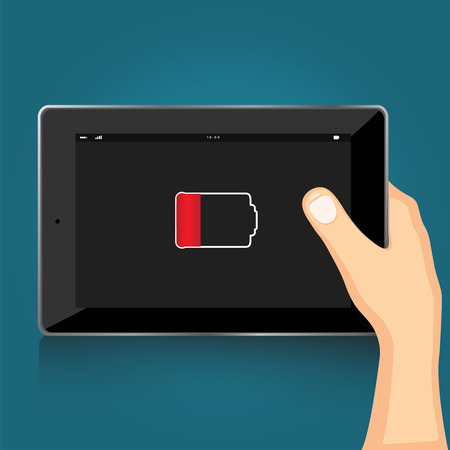 Hand holding tablet low battery.のイラスト素材