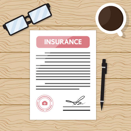 Insurance paper on wood table.のイラスト素材