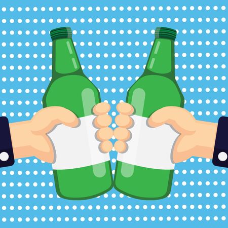 Hand holding beer bottle .のイラスト素材